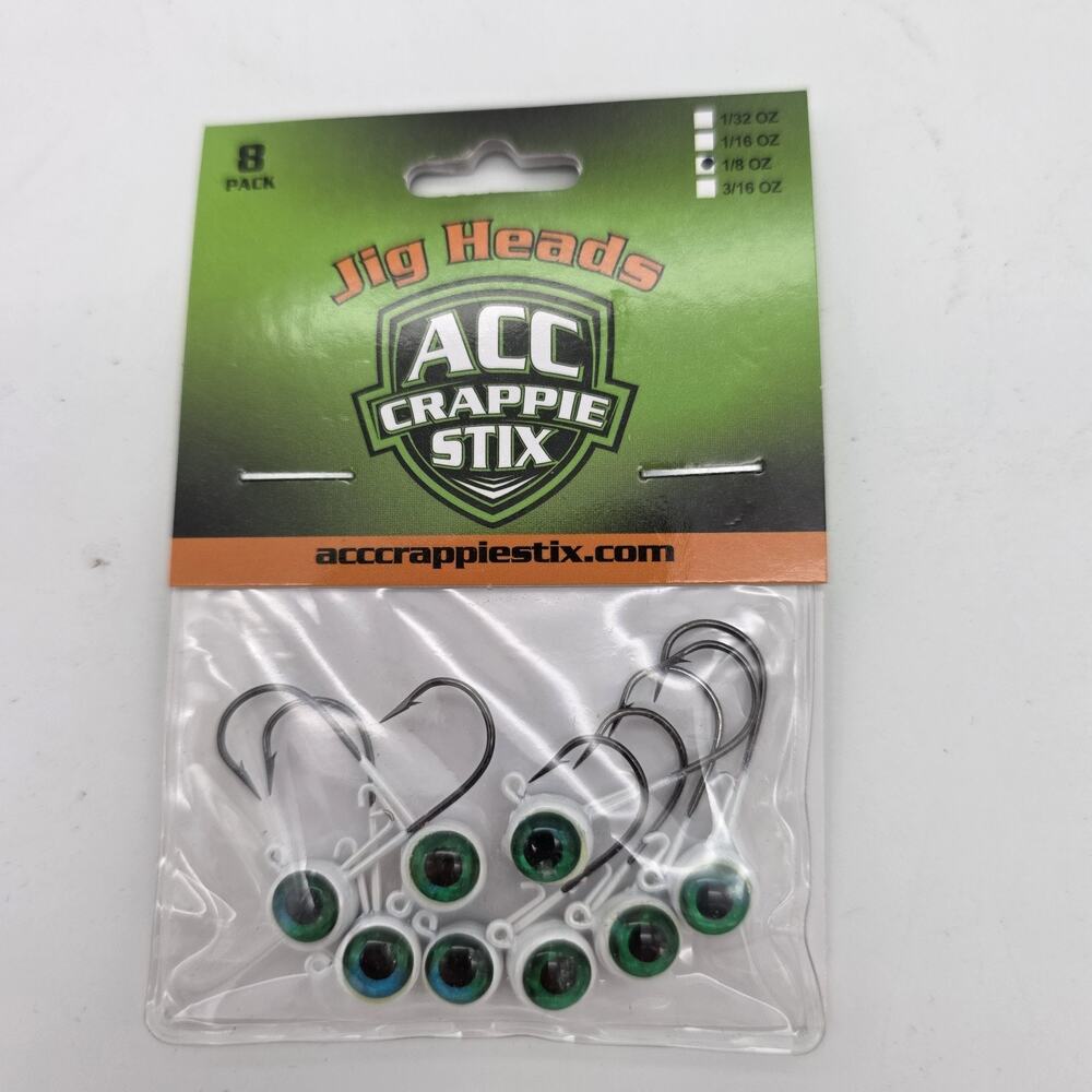 Lot of 6 ACC Crappie Stix Big Eye Jig Heads 1/8 oz White 48 Total